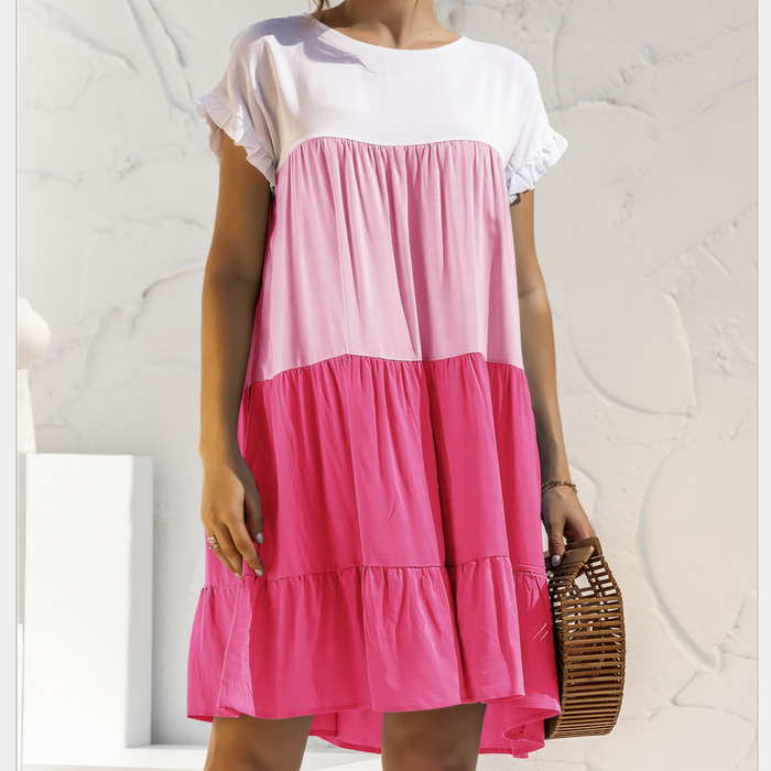 Colorful Ruffled Sleeve Summer Dress for Women: white, light pink dress, casual, feminine style