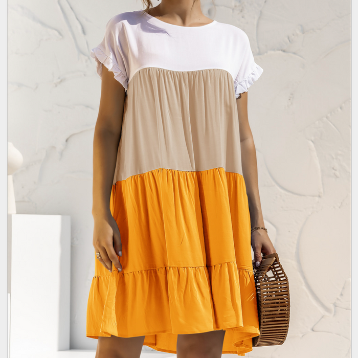 Colorful Ruffled Sleeve Summer Dress for Women: white, light pink dress, casual, feminine style