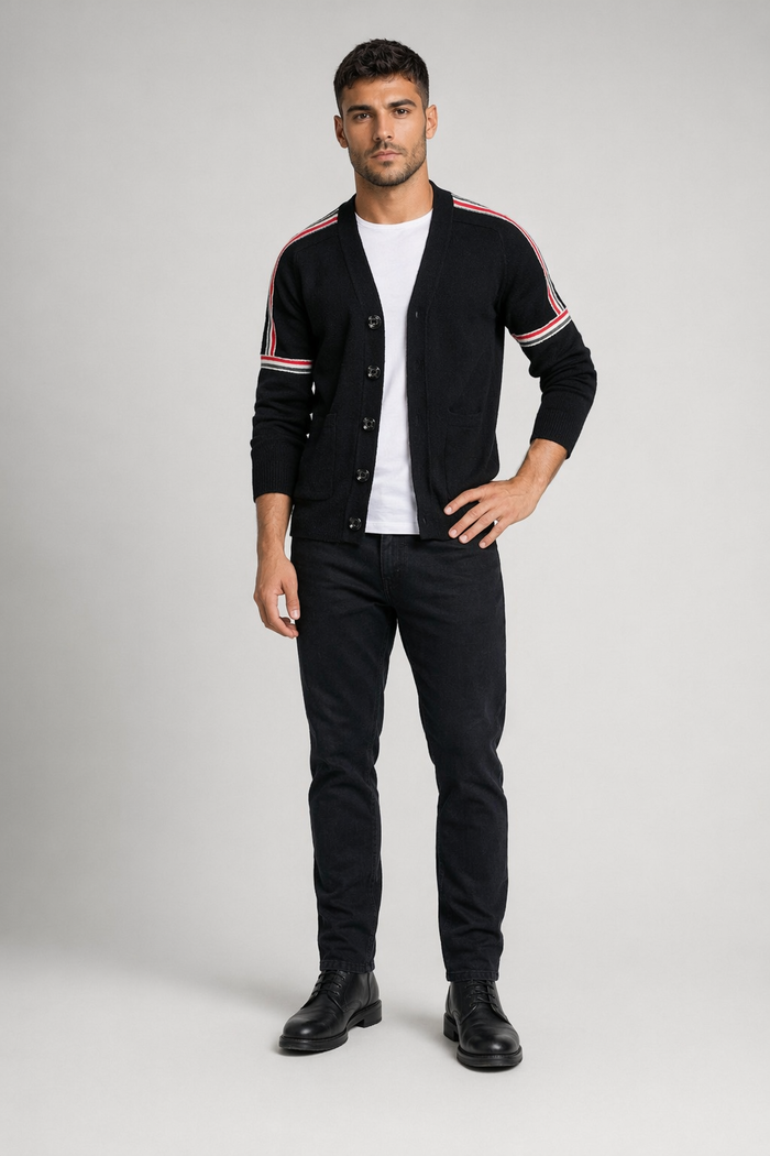 Colorful Striped Men's Cardigan Black
