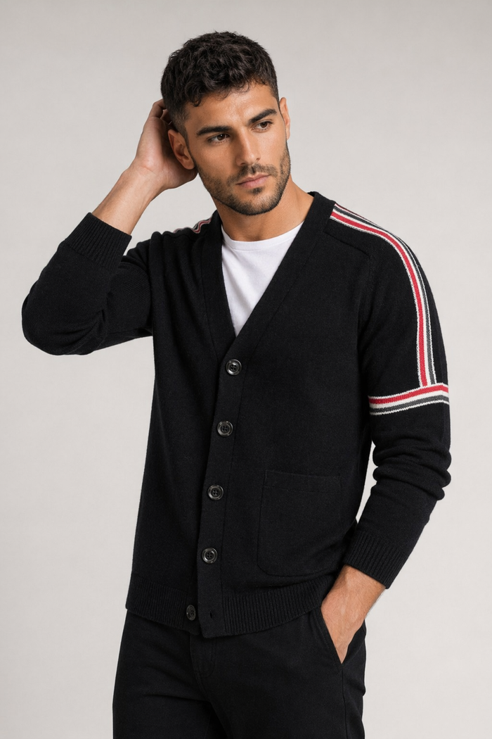 Colorful Striped Men's Cardigan Black