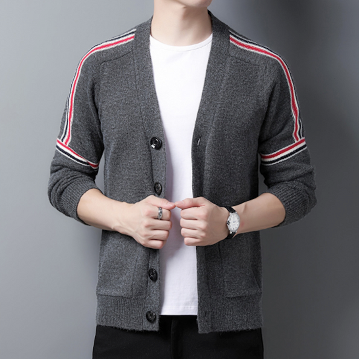 Colorful Striped Men's Cardigan: black, white cardigan sweater, minimal sporty style