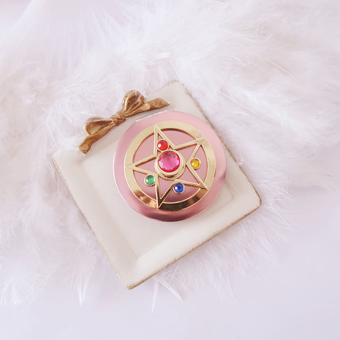 Compact Cute Mirror, Perfect Gift!: pink, gold five-point star/pentagram design, fantasy/cartoon-inspired style