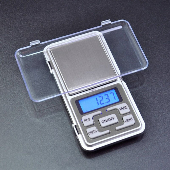 Compact Digital Scale for Weight measurement on-the-go: silver, gray digital pocket scale, compact electronic style