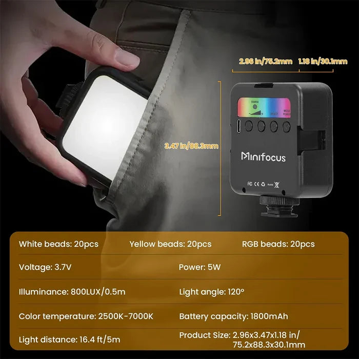 Compact Pocket RGB LED Camera Light: black, white portable LED light panel, minimal tech gadget style