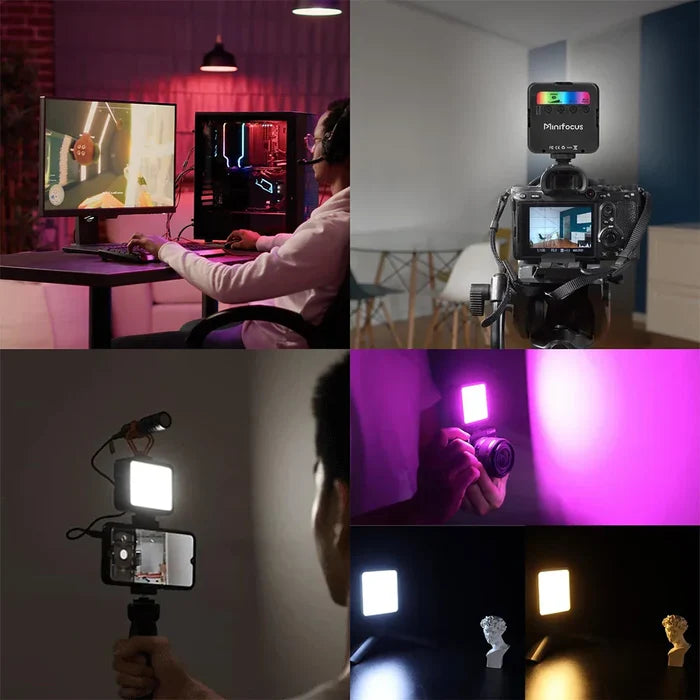 Compact Pocket RGB LED Camera Light: black, white portable LED light panel, minimal tech gadget style