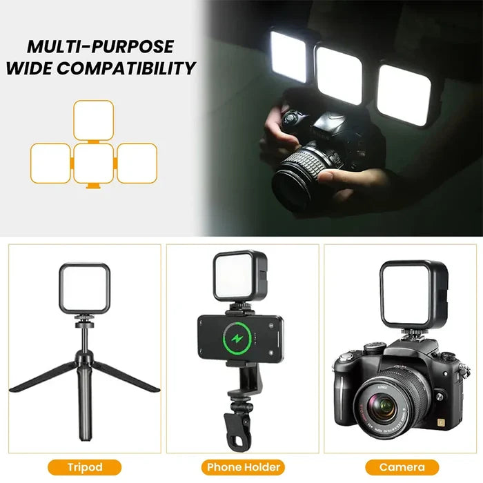 Compact Pocket RGB LED Camera Light: black, white portable LED light panel, minimal tech gadget style