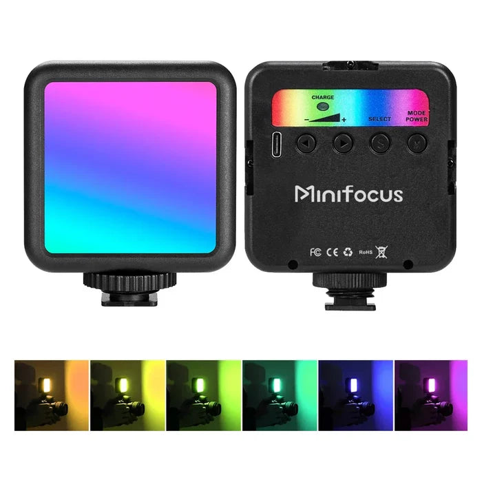 Compact Pocket RGB LED Camera Light: black, white portable LED light panel, minimal tech gadget style