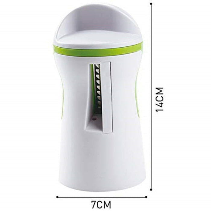 Compact Vegetable Cutter and Noodle Machine: white, lime green handheld vegetable spiralizer, minimal style