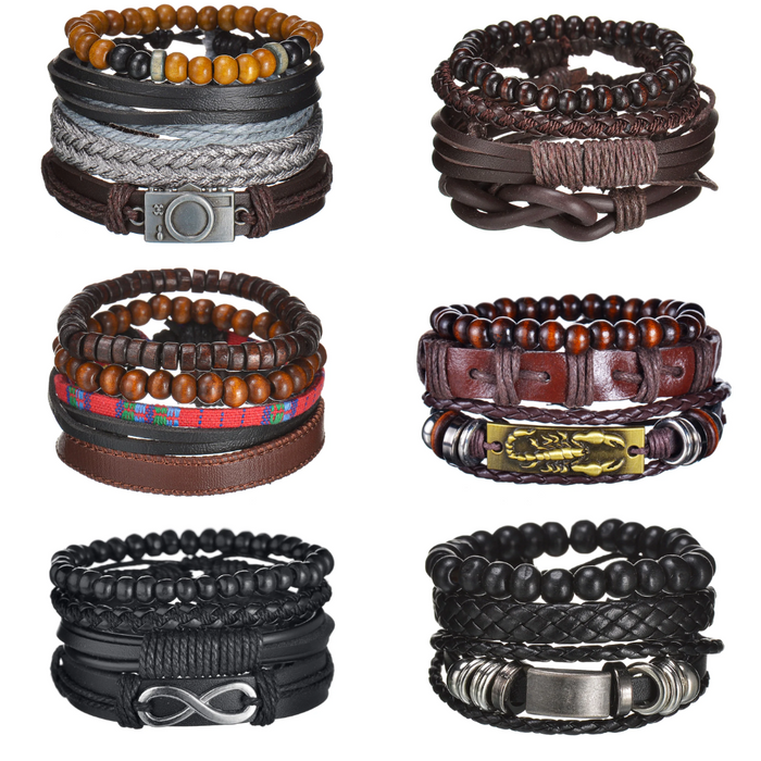 Contemporary Men's Layered Wristband: brown, black bracelet sets, bohemian, layered, casual style