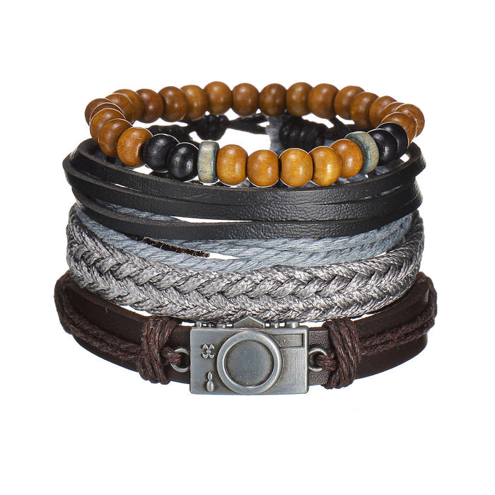 Contemporary Men's Layered Wristband: brown, black bracelet sets, bohemian, layered, casual style
