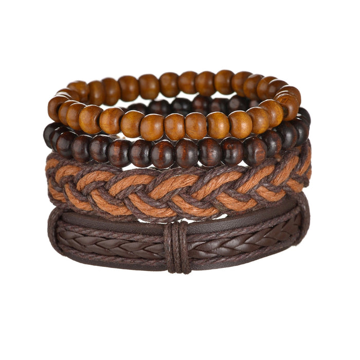 Contemporary Men's Layered Wristband: brown, black bracelet sets, bohemian, layered, casual style