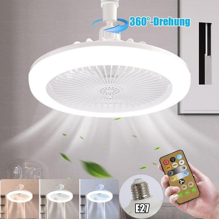 Contemporary Remote-Controlled LED Ceiling Fan with Built-in Lighting: white, gray ceiling-mounted fan light, modern minimal