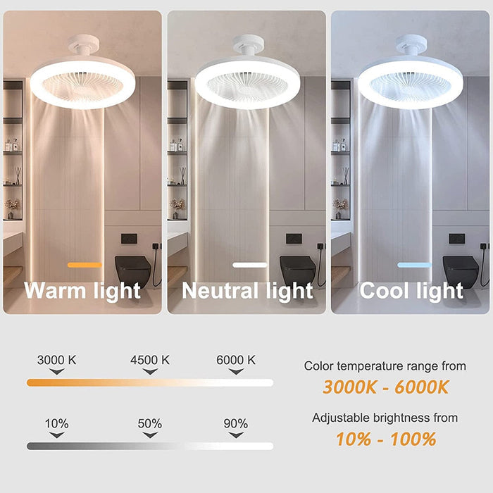 Contemporary Remote-Controlled LED Ceiling Fan with Built-in Lighting: white, gray ceiling-mounted fan light, modern minimal