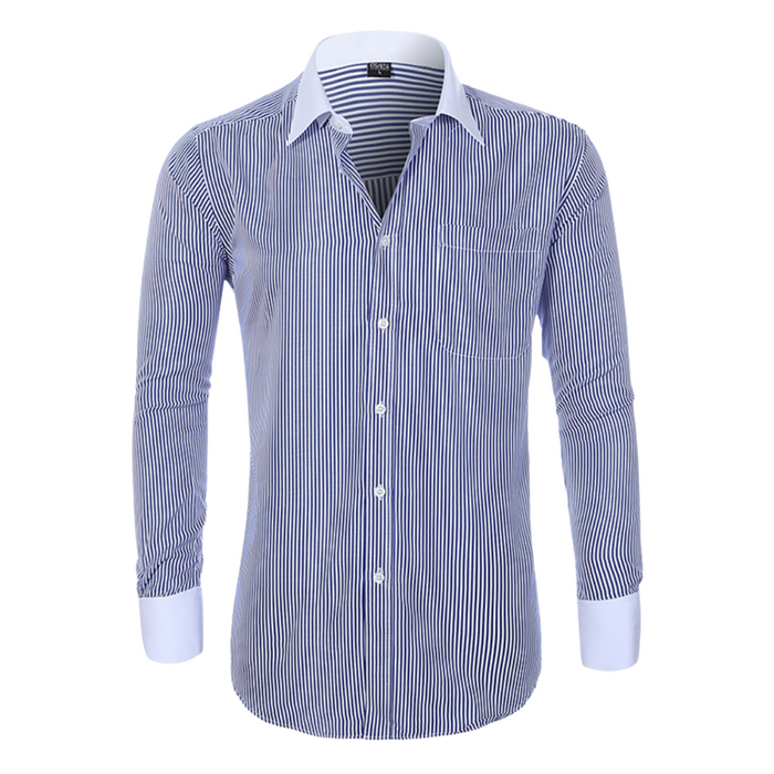 Contrast Cuff Pinstripe Men's Shirt: light blue, white long-sleeve button-up dress shirt, classic formal style