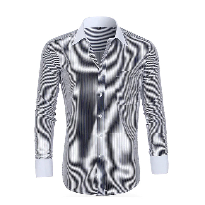 Contrast Cuff Pinstripe Men's Shirt: light blue, white long-sleeve button-up dress shirt, classic formal style