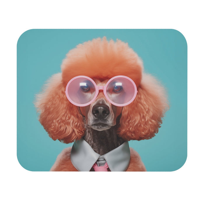 Cool Canine in Sunglasses Mouse Mat: peach-orange, pink poodle dog, playful fashion portrait style