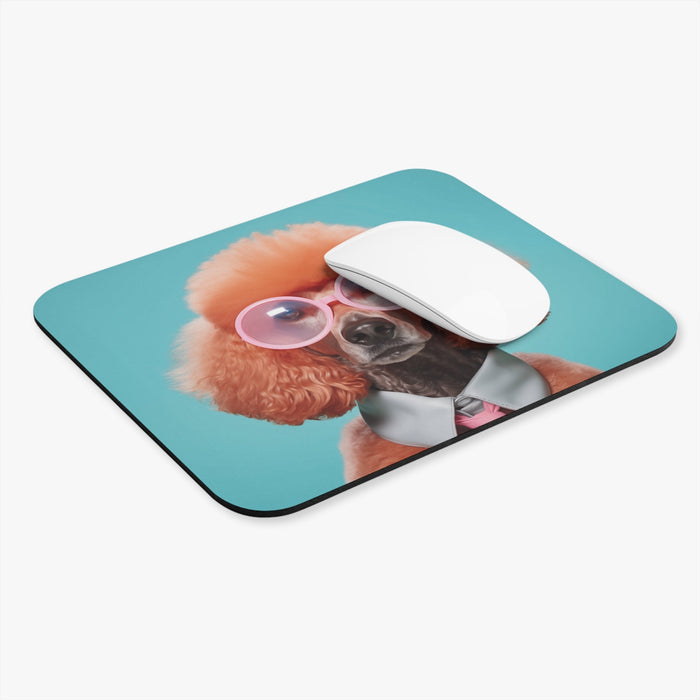Cool Canine in Sunglasses Mouse Mat: peach-orange, pink poodle dog, playful fashion portrait style