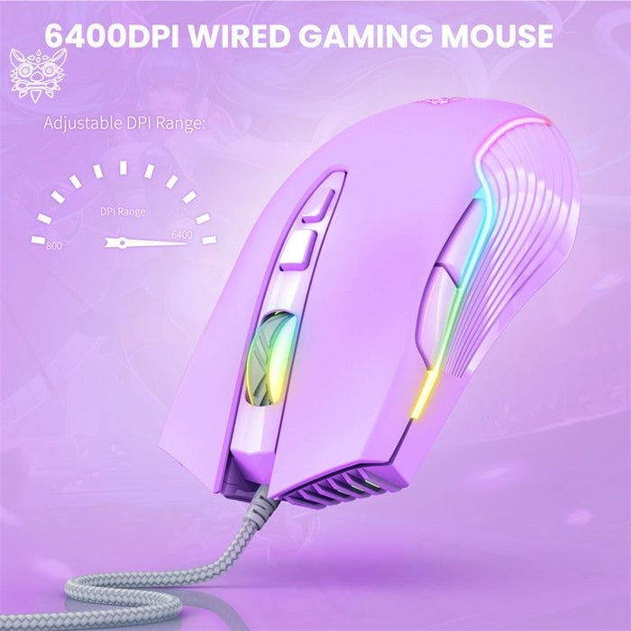 Corded USB Mouse in 4 Colors: purple, pink wired gaming mouse, futuristic gaming style