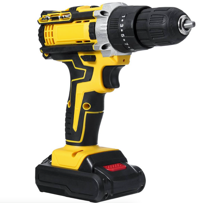 Cordless Impact Drill Driver with 48V Power and 25+3 Torque Options: yellow, black cordless power drill, modern industrial st