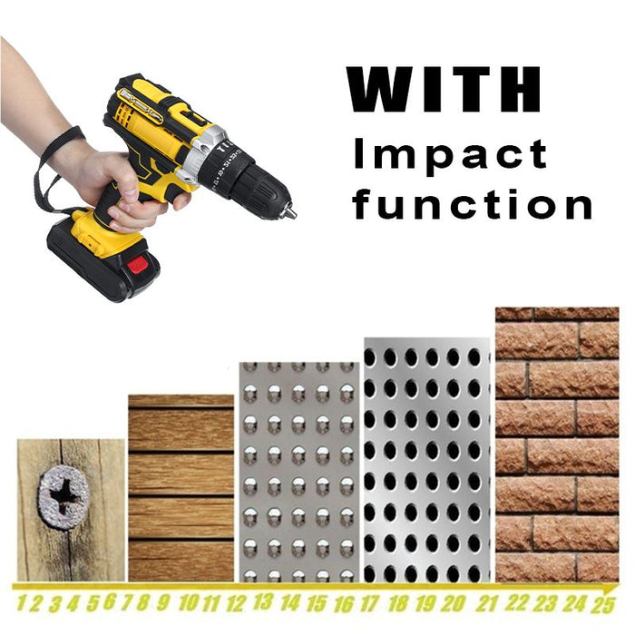 Cordless Impact Drill Driver with 48V Power and 25+3 Torque Options: yellow, black cordless power drill, modern industrial st