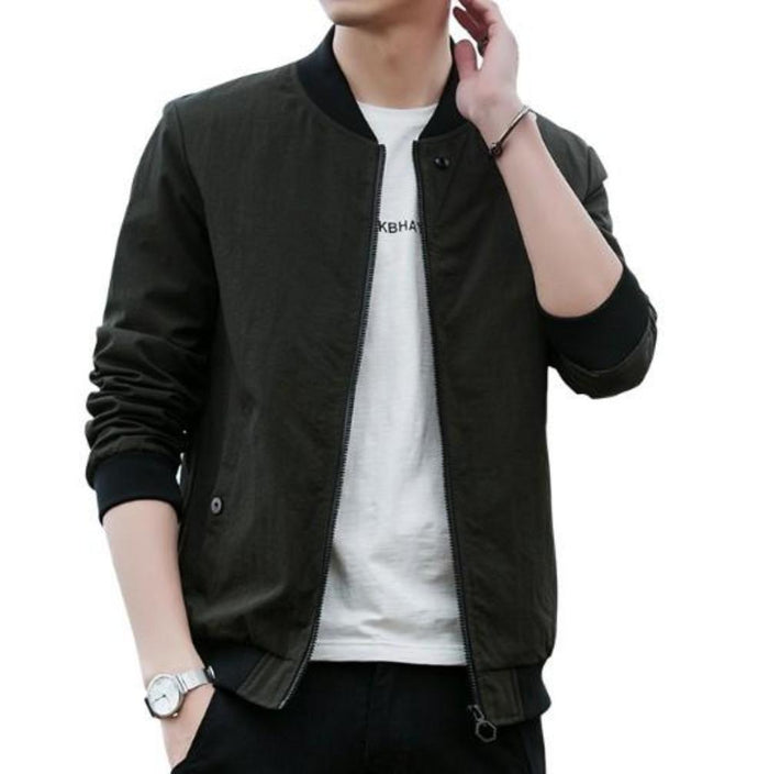 Core Meaning Clear: Men's Windproof Bomber Coat: black, dark gray jacket, minimal casual style