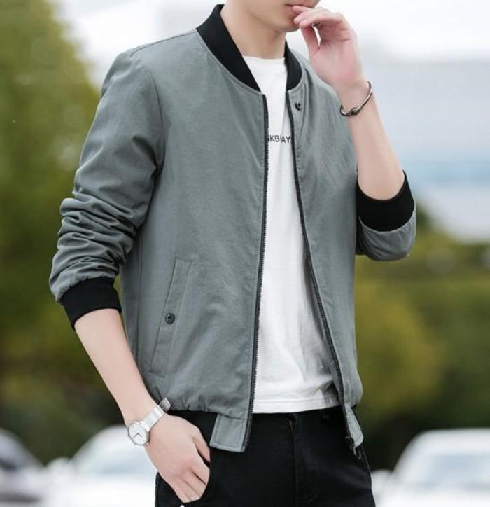 Core Meaning Clear: Men's Windproof Bomber Coat: black, dark gray jacket, minimal casual style