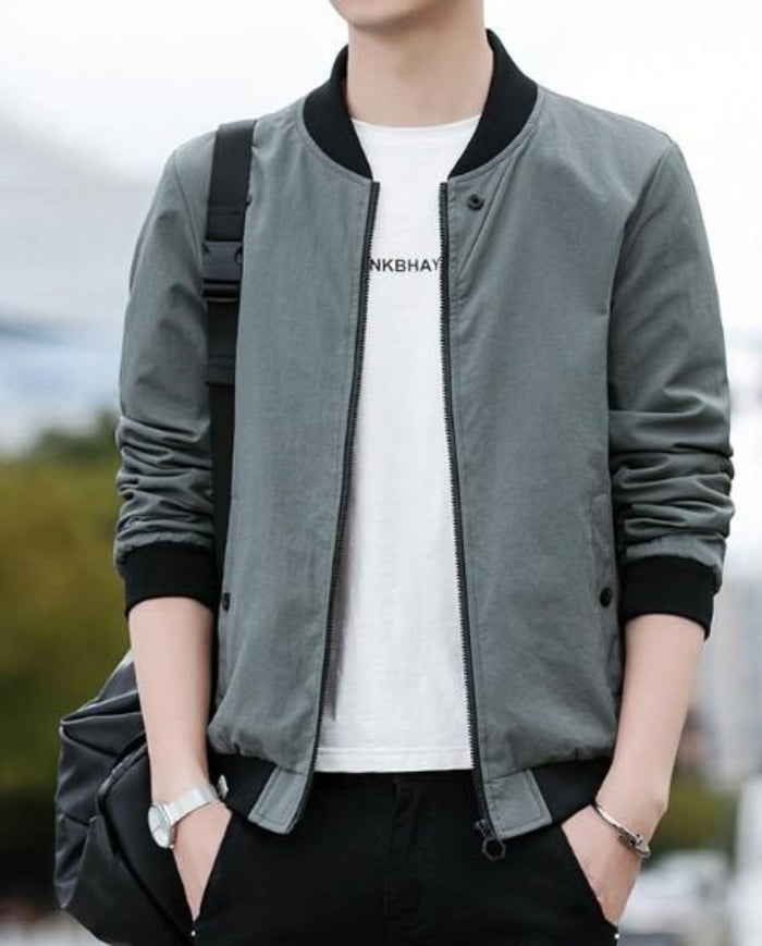 Core Meaning Clear: Men's Windproof Bomber Coat: black, dark gray jacket, minimal casual style
