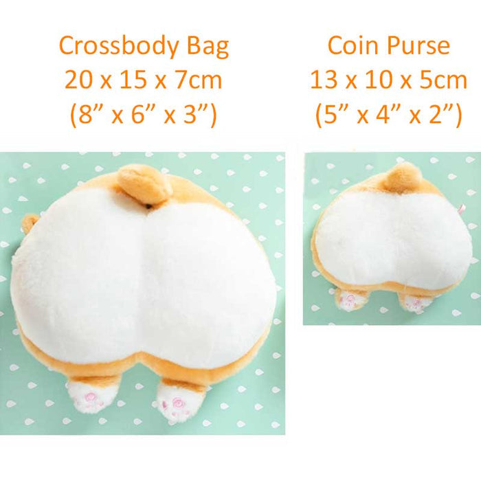 Corgi Butt Crossbody Bag with options: white, light orange small animal character, kawaii cartoon style