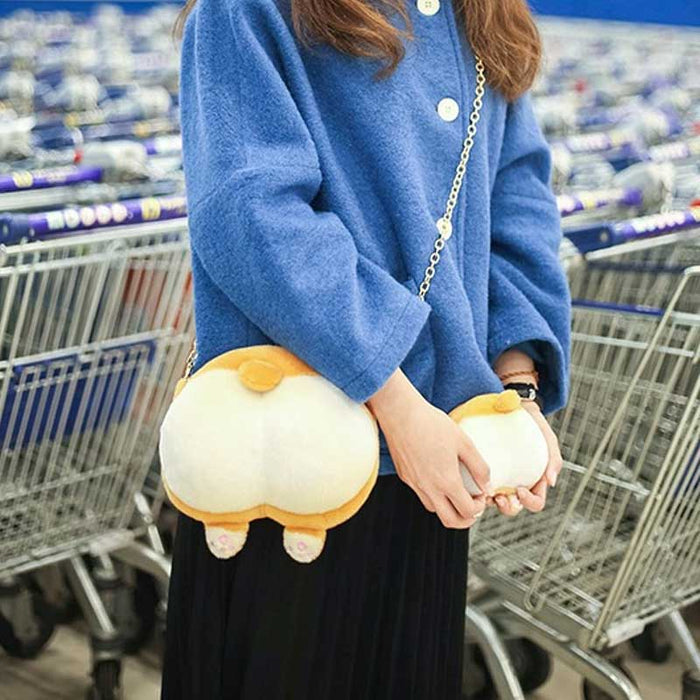 Corgi Butt Crossbody Bag with options: white, light orange small animal character, kawaii cartoon style