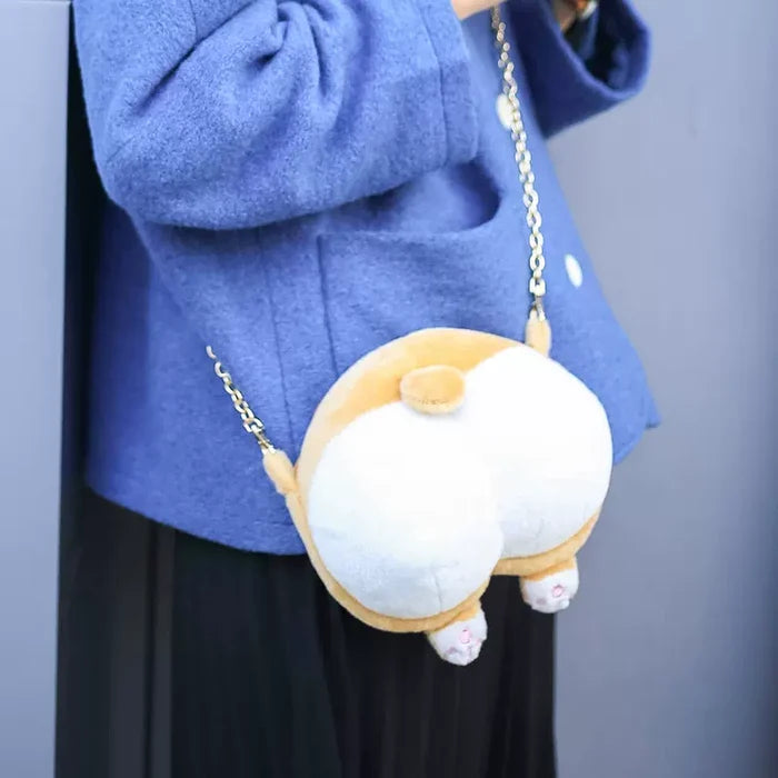 Corgi Butt Crossbody Bag with options: white, light orange small animal character, kawaii cartoon style