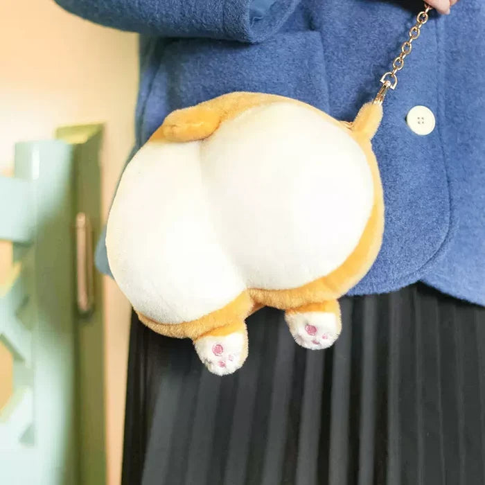 Corgi Butt Crossbody Bag with options: white, light orange small animal character, kawaii cartoon style