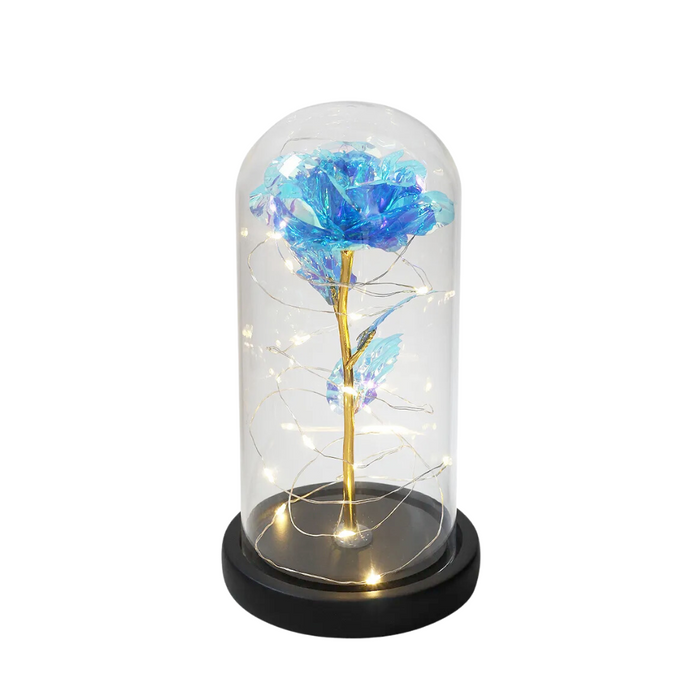 Cosmic LED Rose Sphere: red, blue roses, romantic decorative floral style