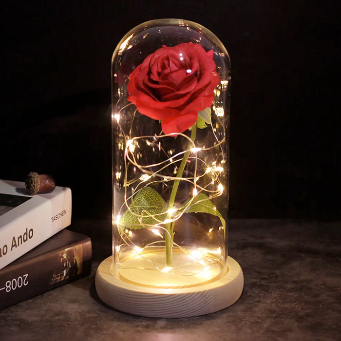 Cosmic LED Rose Sphere: red, blue roses, romantic decorative floral style