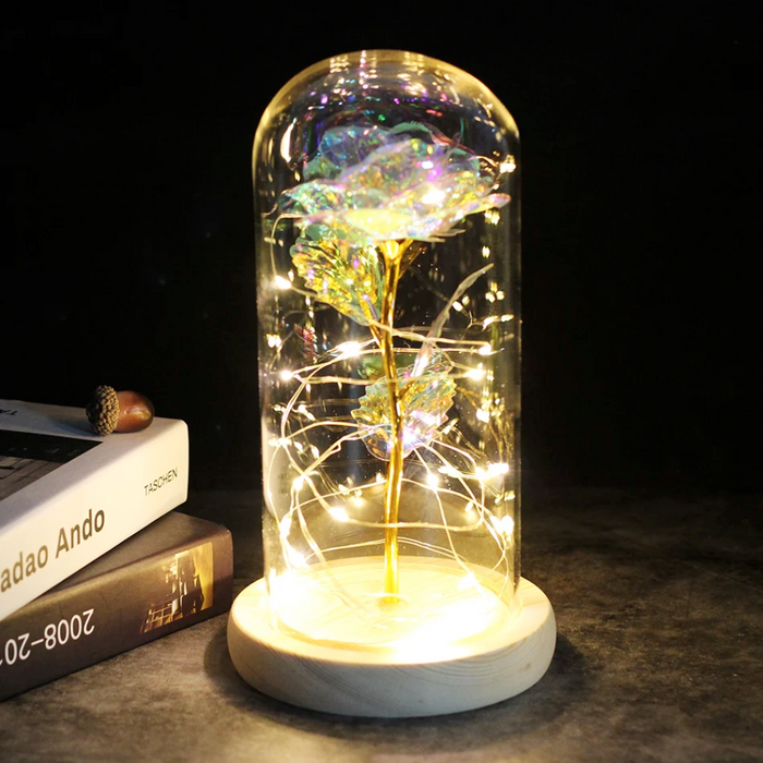 Cosmic LED Rose Sphere: red, blue roses, romantic decorative floral style
