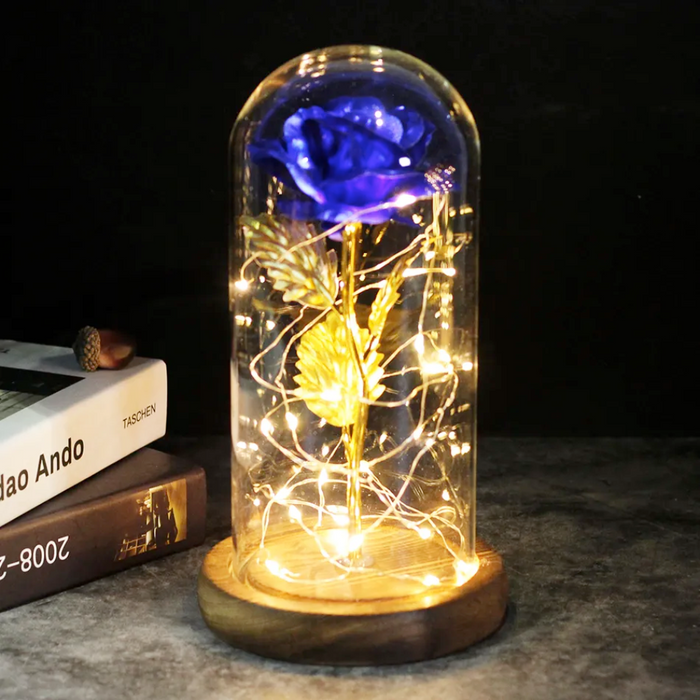 Cosmic LED Rose Sphere: red, blue roses, romantic decorative floral style