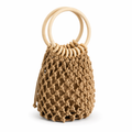Cotton Crochet Bag with Rattan Ring Handle for the Summer Season Brown