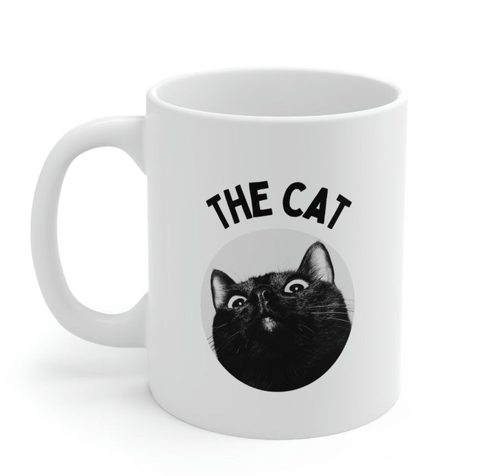 Couches Destroyer Cat Coffee Tea Mug: white, black cat, minimal graphic style