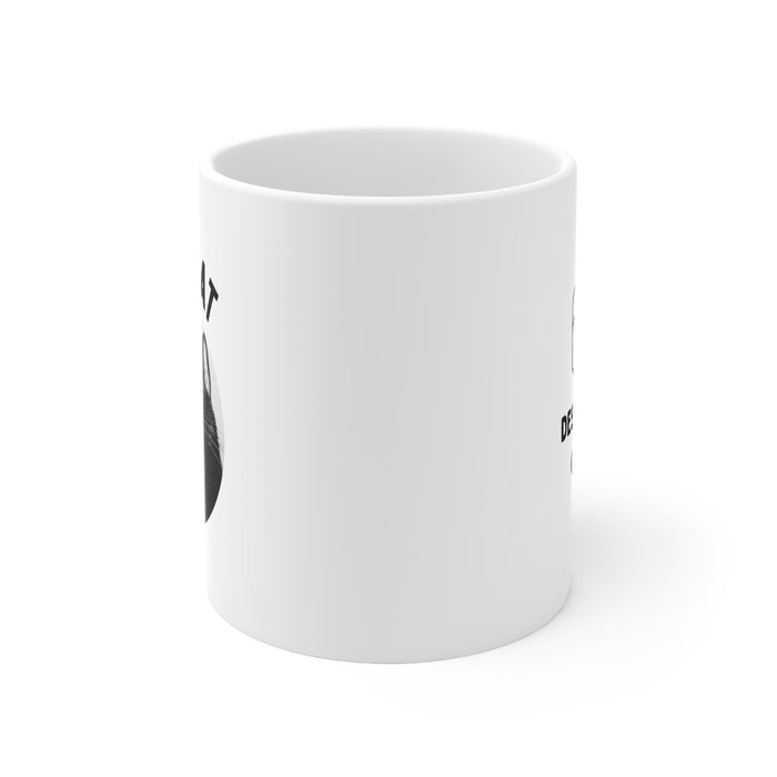 Couches Destroyer Cat Coffee Tea Mug: white, black cat, minimal graphic style