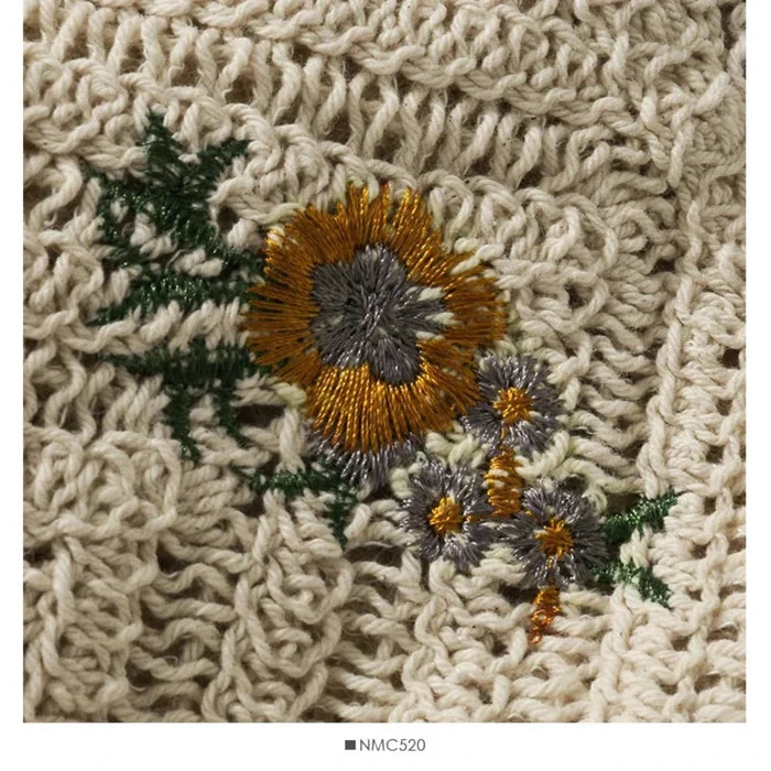 Crocheted Women's Top with Layered Floral Chiffon: cream, off-white floral theme, romantic vintage cottagecore style