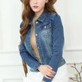 Cropped Denim Jacket for Women: medium blue, blue-gray denim jacket, casual style