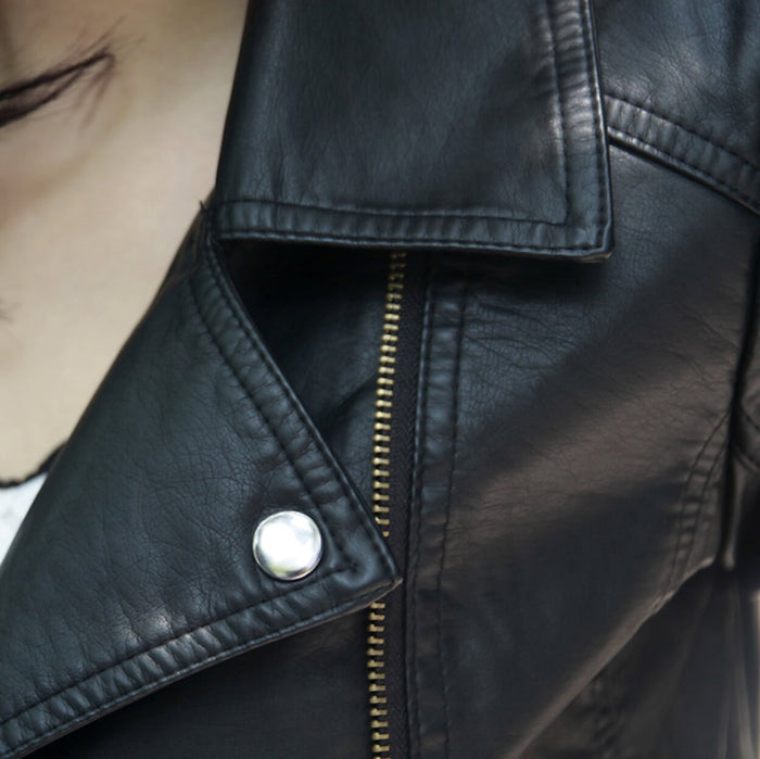 Cropped Faux Leather Jacket for Women: black, gold jacket, biker style
