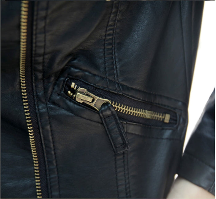Cropped Faux Leather Jacket for Women: black, gold jacket, biker style