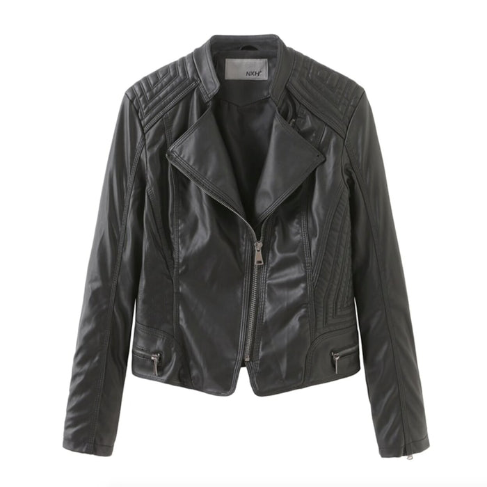 Cropped Motorcycle Jacket for Women with Zipper Accents: light pink, silver jacket, moto biker style