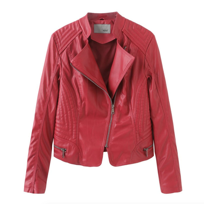 Cropped Motorcycle Jacket for Women with Zipper Accents: light pink, silver jacket, moto biker style