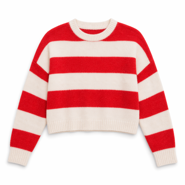 Cropped Sweater with Stripes for Women Red