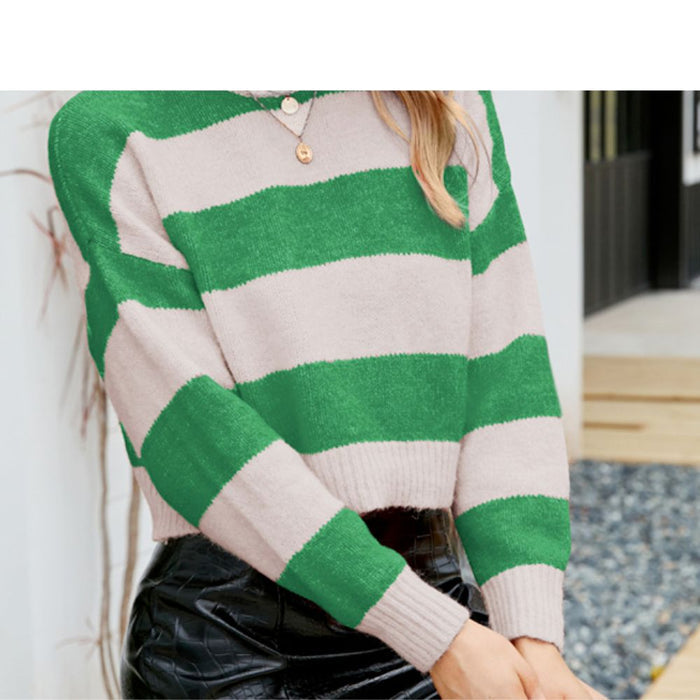 Cropped Sweater with Stripes for Women: red, white striped sweater, casual style