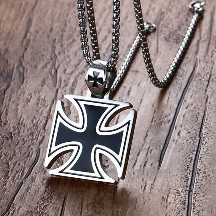 Cross Charm Pendant for Necklace: silver, black Iron Cross symbol, bold graphic style