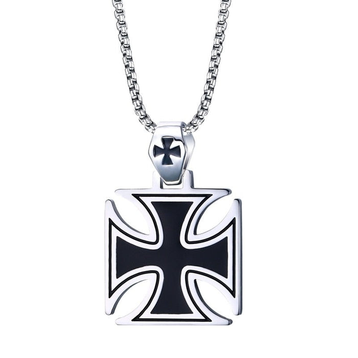 Cross Charm Pendant for Necklace: silver, black Iron Cross symbol, bold graphic style