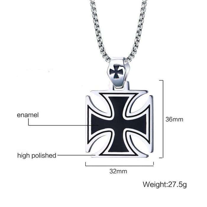 Cross Charm Pendant for Necklace: silver, black Iron Cross symbol, bold graphic style