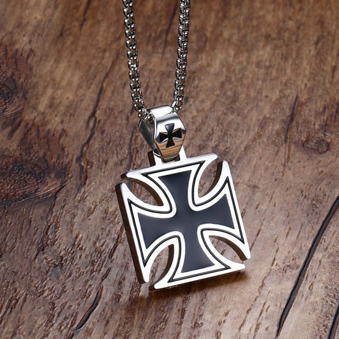 Cross Charm Pendant for Necklace: silver, black Iron Cross symbol, bold graphic style